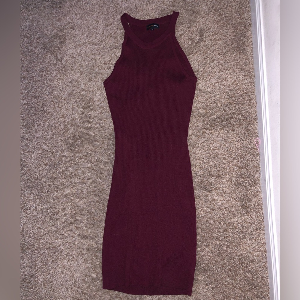 Maroon stretch mini dress with open back